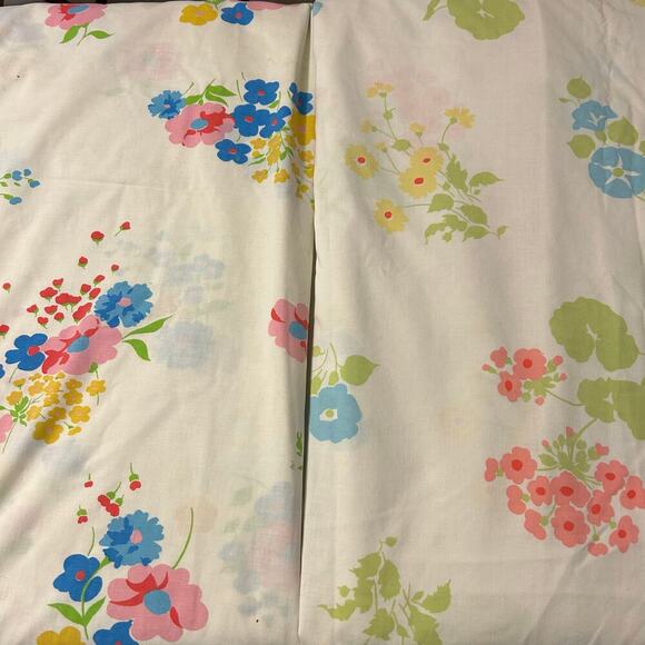 Set of 2 Vtg Wamsutta Superlin Muslin Sheet Floral Bright Cottage Core Queen - Picture 1 of 8